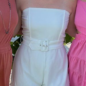 Women’s Large White Strapless Romper with Belt